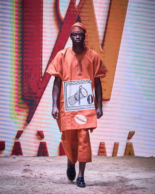 Gold Agbada-style short-sleeve